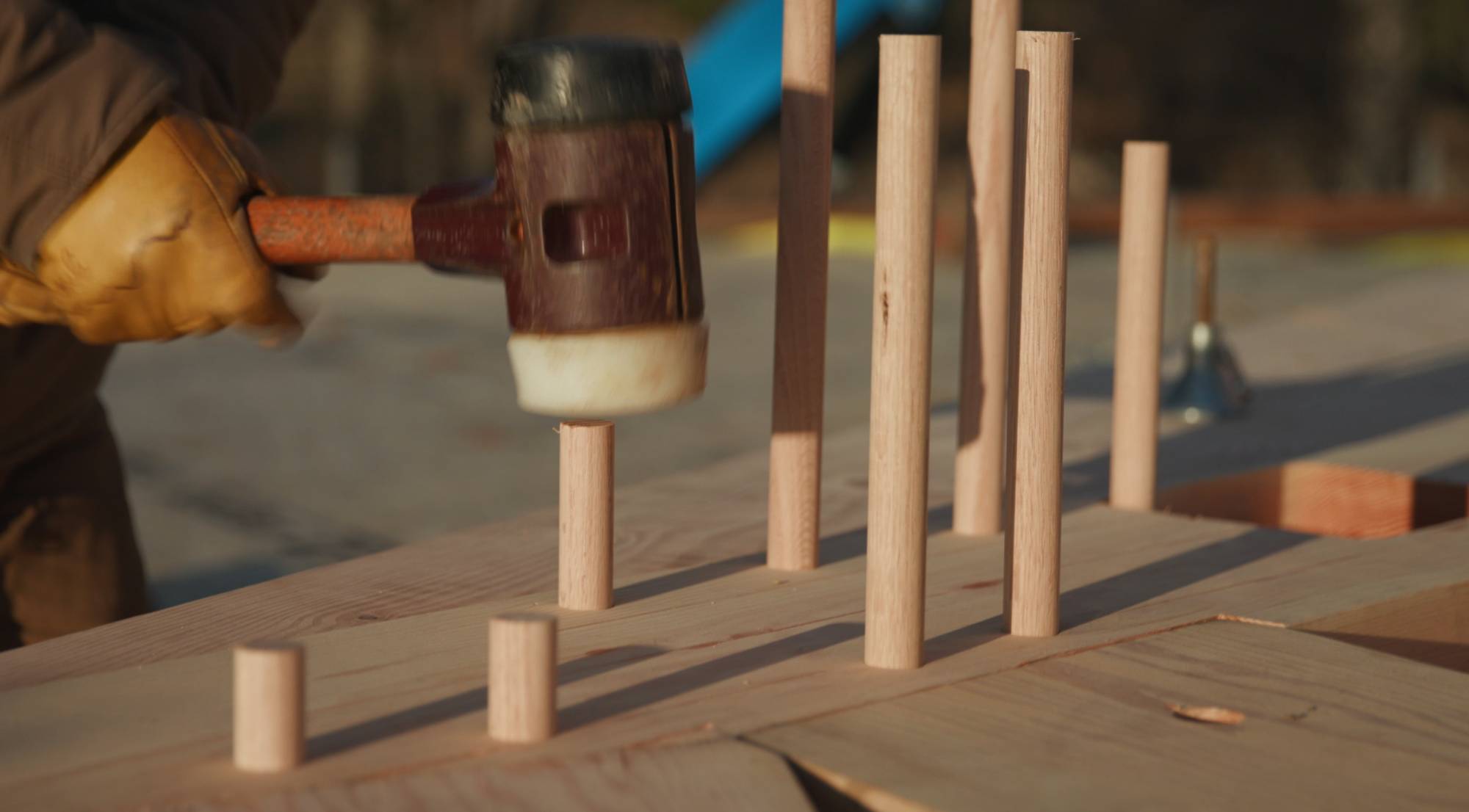 Hammering in Oak Pegs