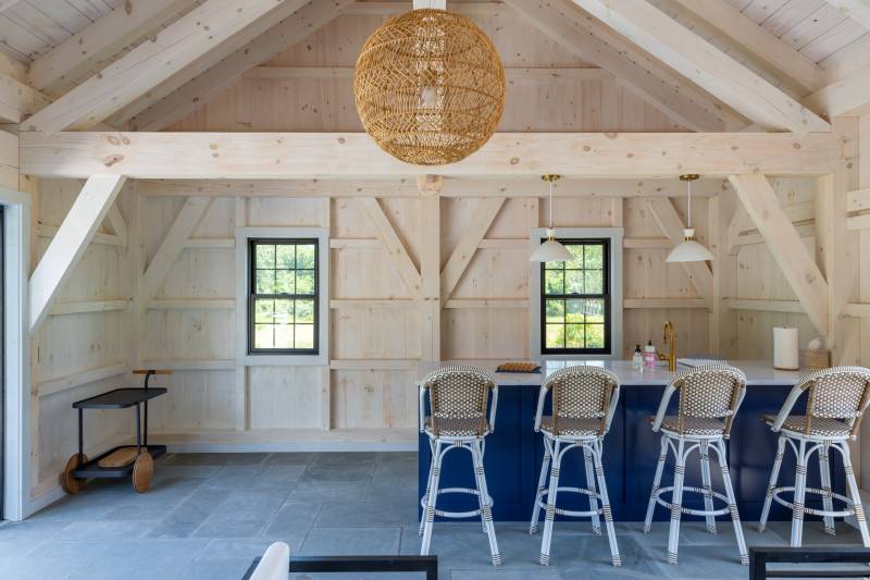 The Kitchen • Bar Seating • Eastern White Pine Timber Frame