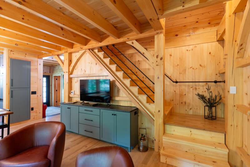 Timber Frame Stairwell Leading to the Second Floor