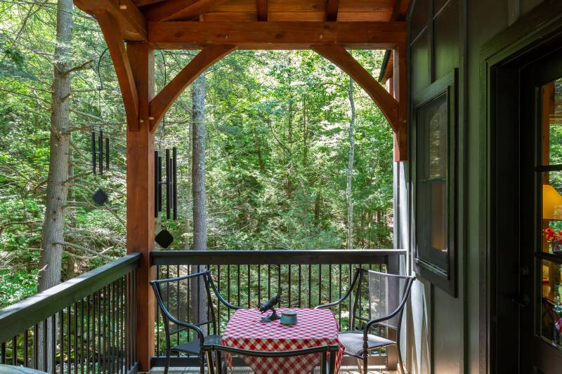 Outside Dining Area on Covered Deck • Timber Frame Porch