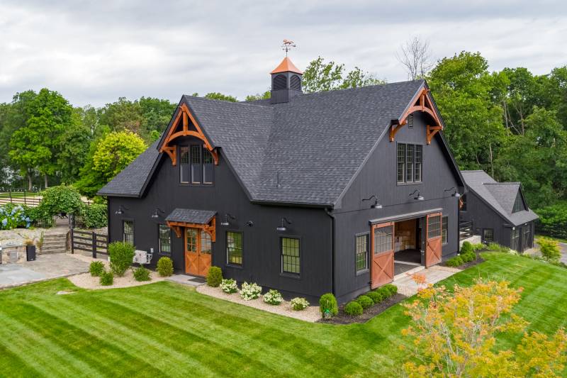 1x10 Vertical Shiplap Pine Siding, Stained Black • Timber Frame Accents