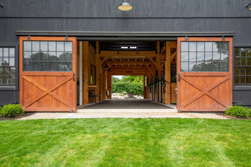 12' x 8' Pine Split Sliding Doors Reveal a Center Aisle 