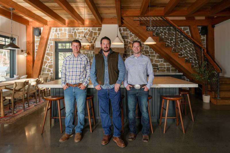 Cole Hauser with Chris & Everett Skinner during filming at the Bradway Barn